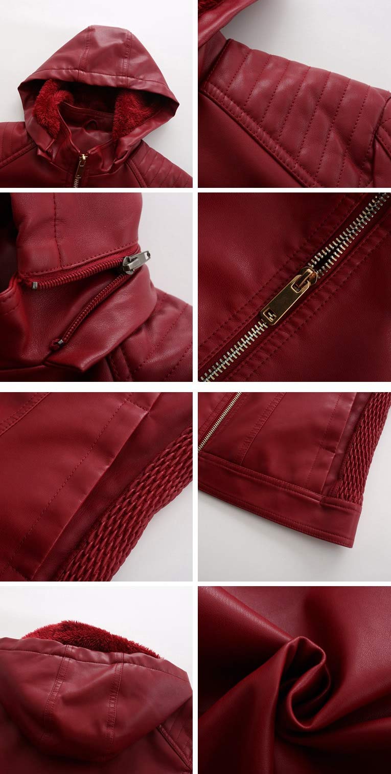 E-Girl Veste Blouson décontractée Simili Cuir Synthétique Court Femme Blouson À capuche Coupe Ajustée fermeture éclair Automne et hiver,P6677 | Doublure polaire, épaules matelassées, poignets zippés, poches latérales. Veste hiver, blouson capuche