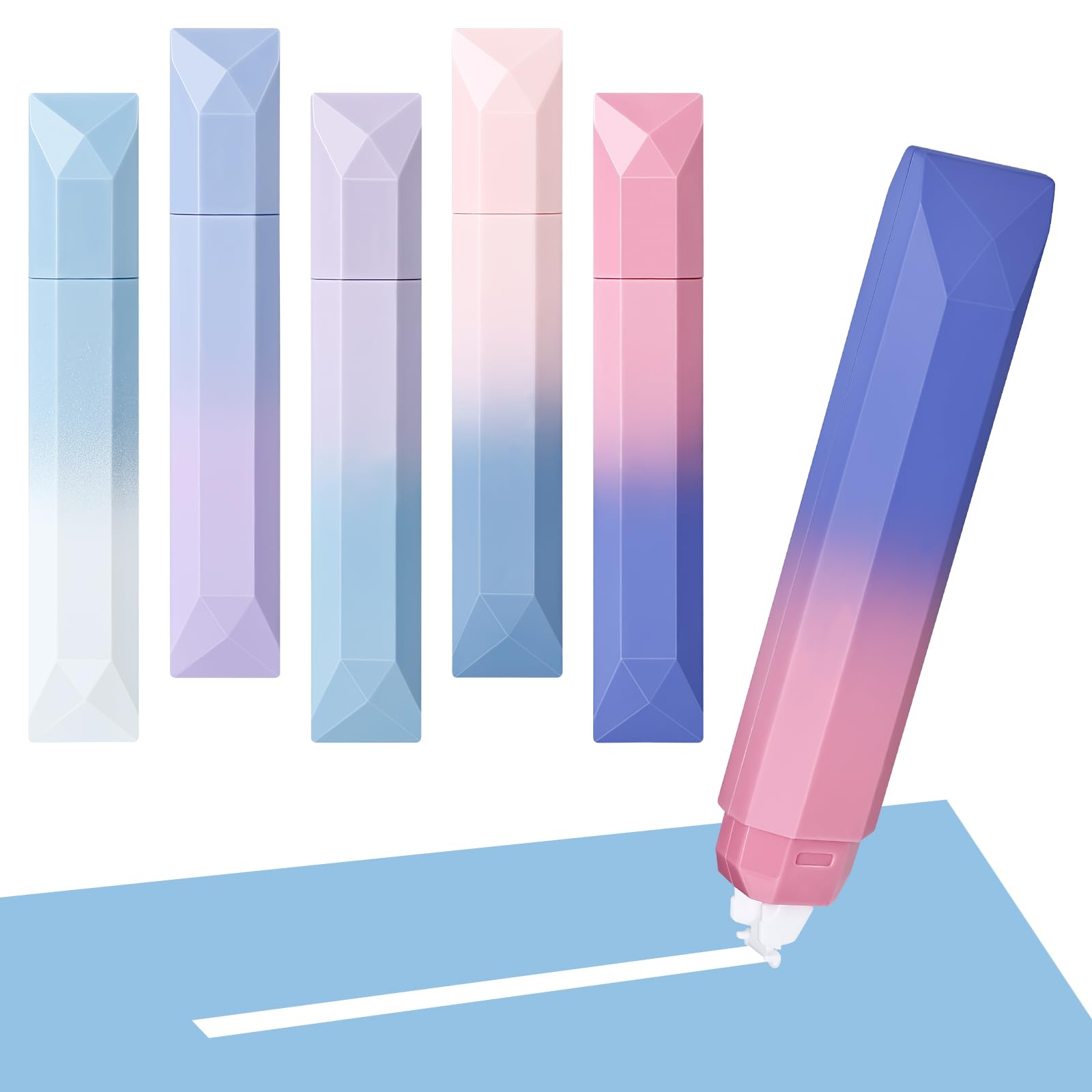 Temiary 5 cintas correctoras blancas, estéticas blancas suaves y extraíbles para correcciones instantáneas, aplicador en forma de bolígrafo resistente al desgarro fácil de usar para suministros