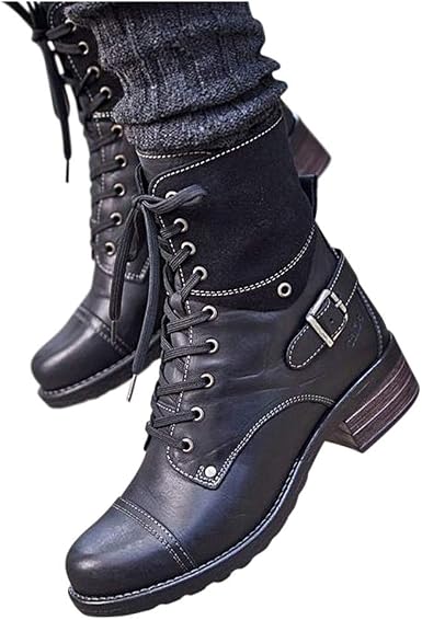 Amazon.com: Botas de tobillo para mujer, estilo casual, con puntera  redonda, con cordones, correa al tobillo, botas cómodas : Ropa, Zapatos y  Joyería