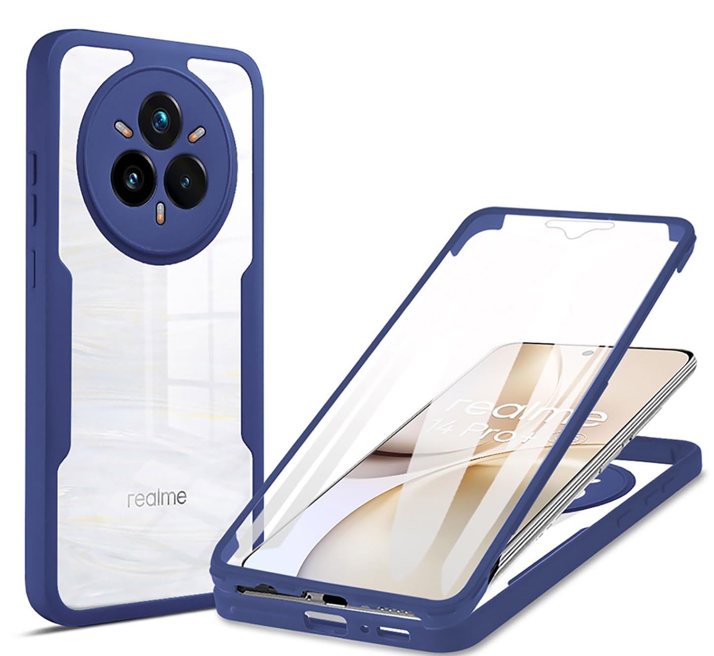 ILING Schutzhülle Für Realme 14 Pro 5G – Transparent, Lila, Mit Displayschutz, Stoßfest, 360-Grad-Schutz