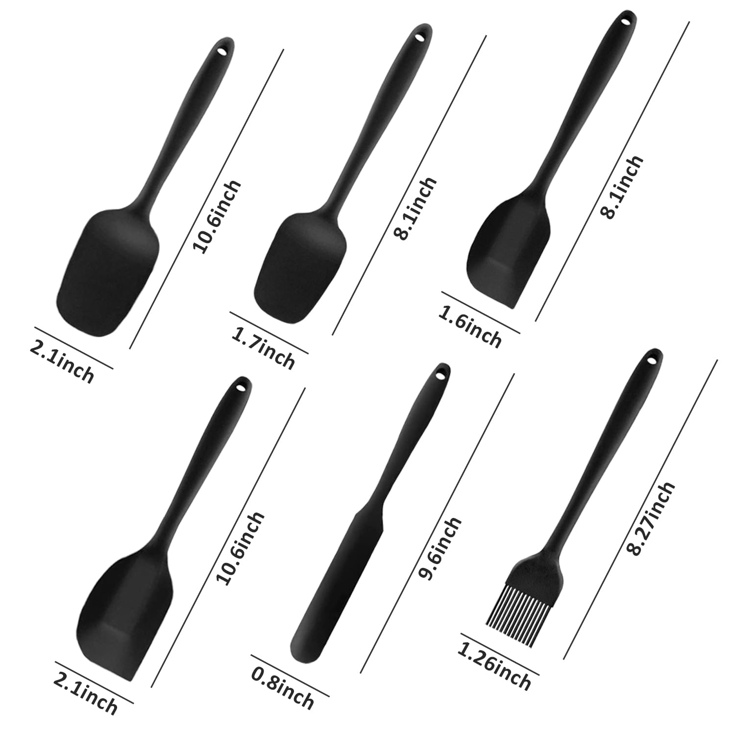 AEX 6X Silikon Spatel für Kochutensilien Küche Set Antihaft Leicht zu Reinigen Spatel Löffel Set mit Backpinsel Antihaft und Hitzebeständig (Schwarz)