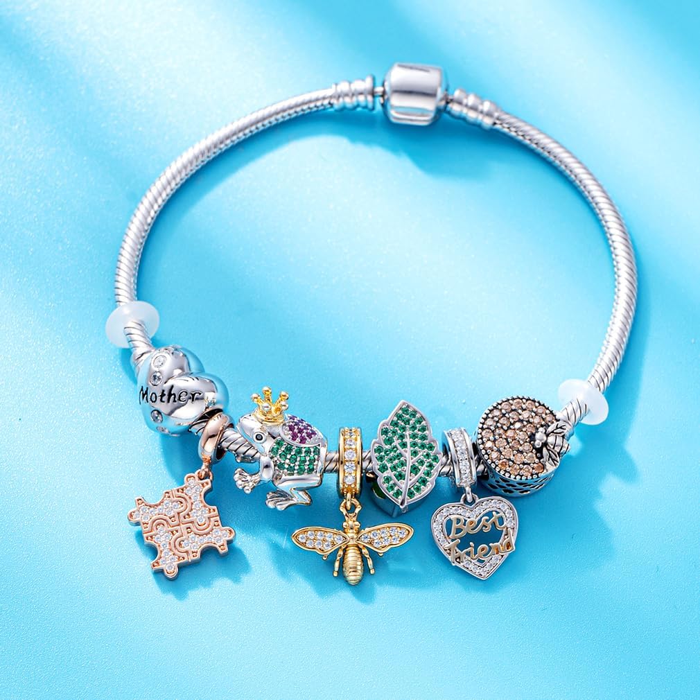 925 Sterling Silver Charms Gold, Jewelry for Bracelets and Necklaces, Family Love Mom Dangle Pendants, Heart Charms Hawaii Beads, Birthday Gift for Women - Image 4