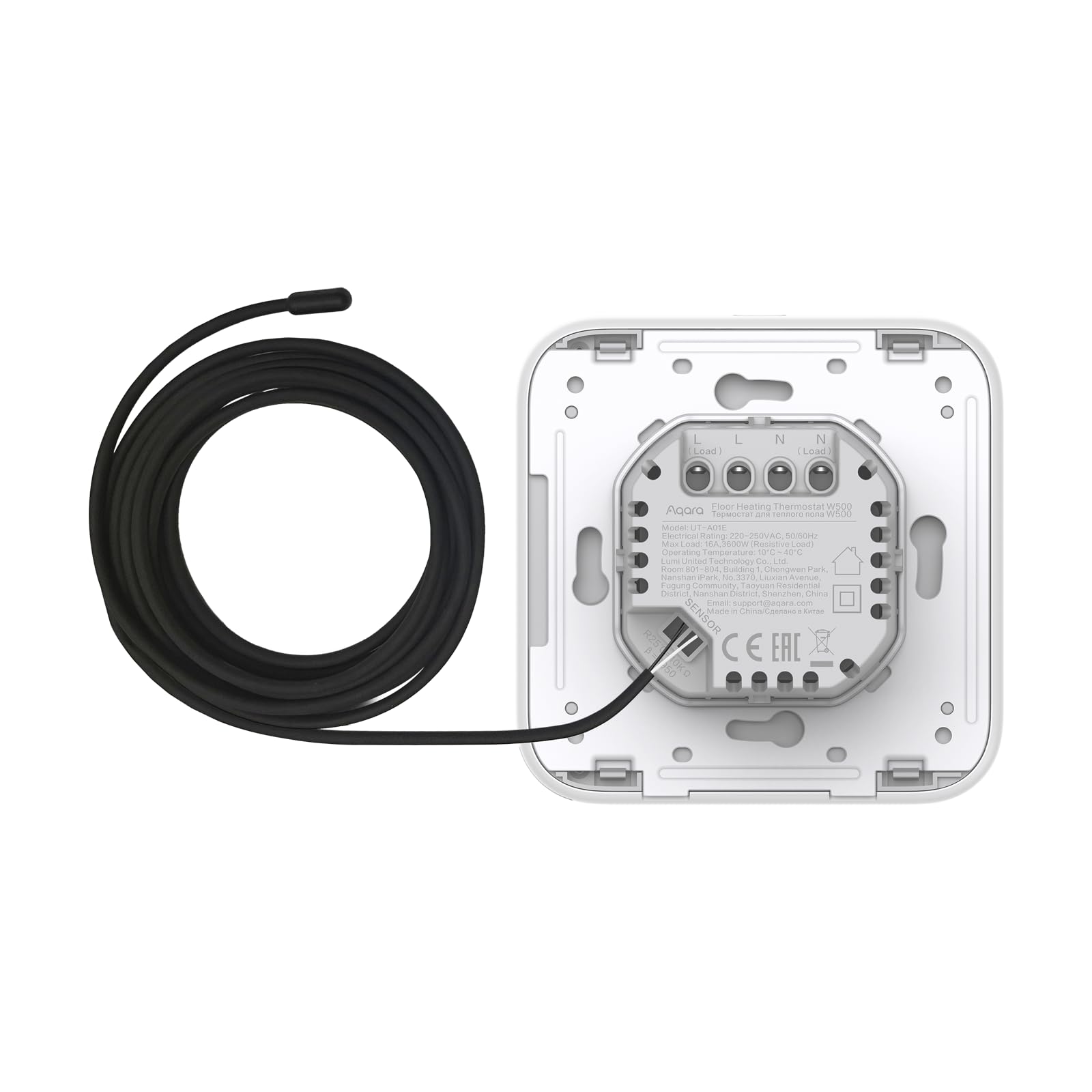 Aqara Thread/Zigbee Termostat Do Ogrzewania Podłogowego W500, Ogrzewanie Elektryczne 16 A, z Czujnikiem Podłogowym NTC, Oszczędzanie Energii, Matter, Obsługa Apple Home, Alexa, Google, Home Assistant