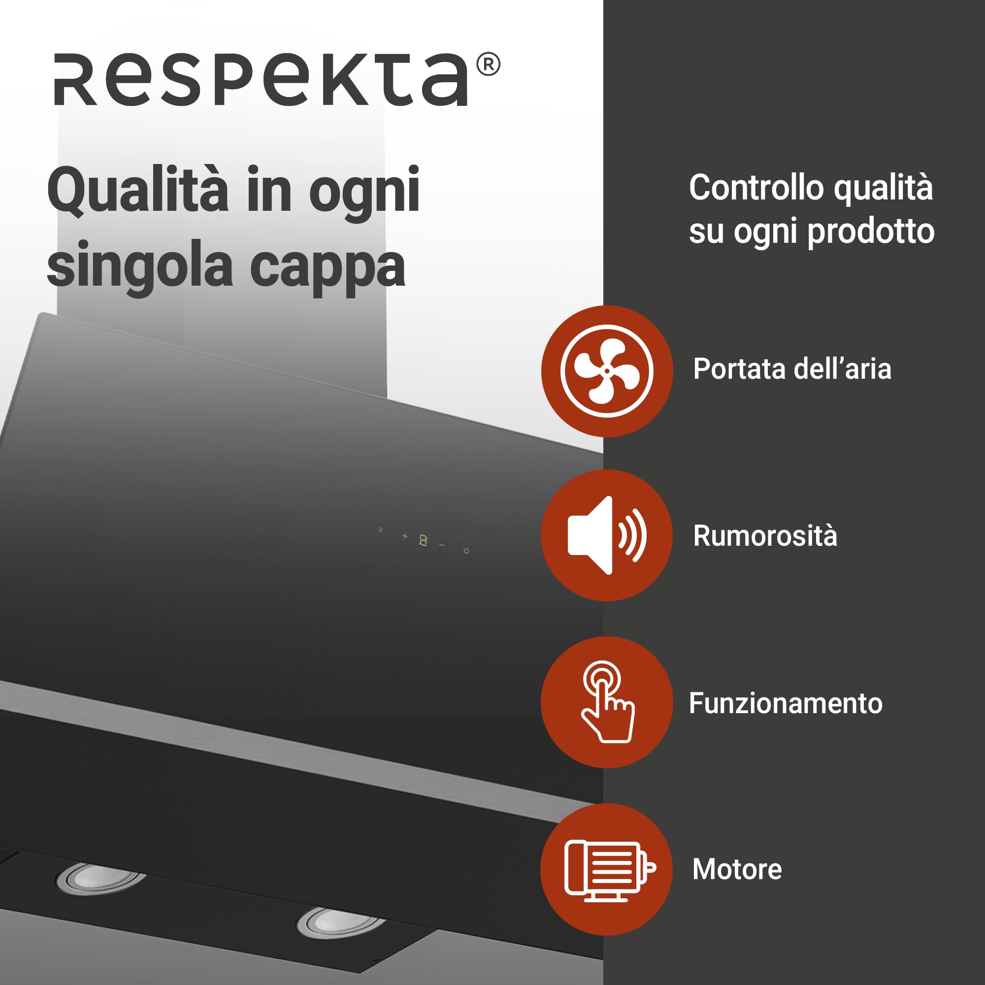 Respekta Cappa Isola senza Cappa, Cappa inclinata 90 cm, Struttura in metallo con paralume in vetro Nero, Funzione di scarico e ricircolo d'aria, CH24090SAM, A, 54 - 68 dB