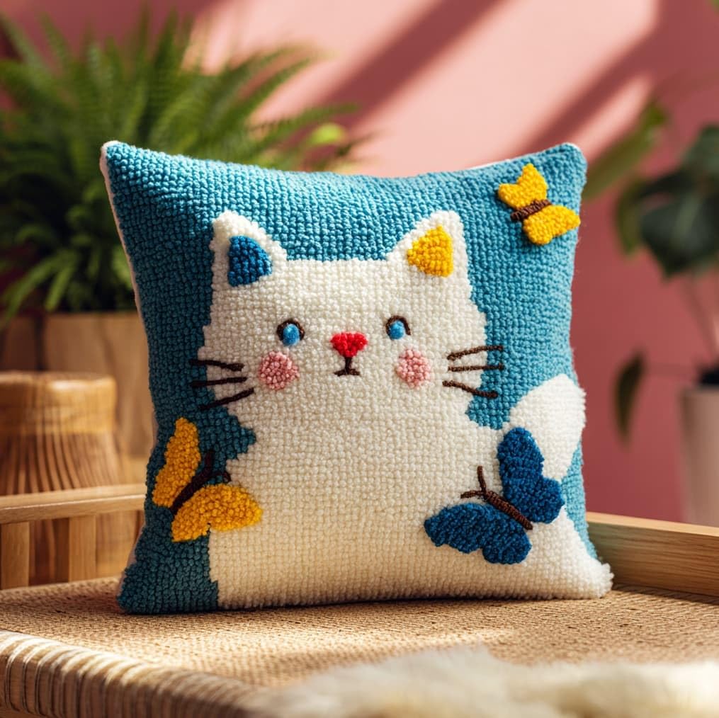 AxiangziK Latch Hook Pillow Kit for Adults,Cats and Butterflies