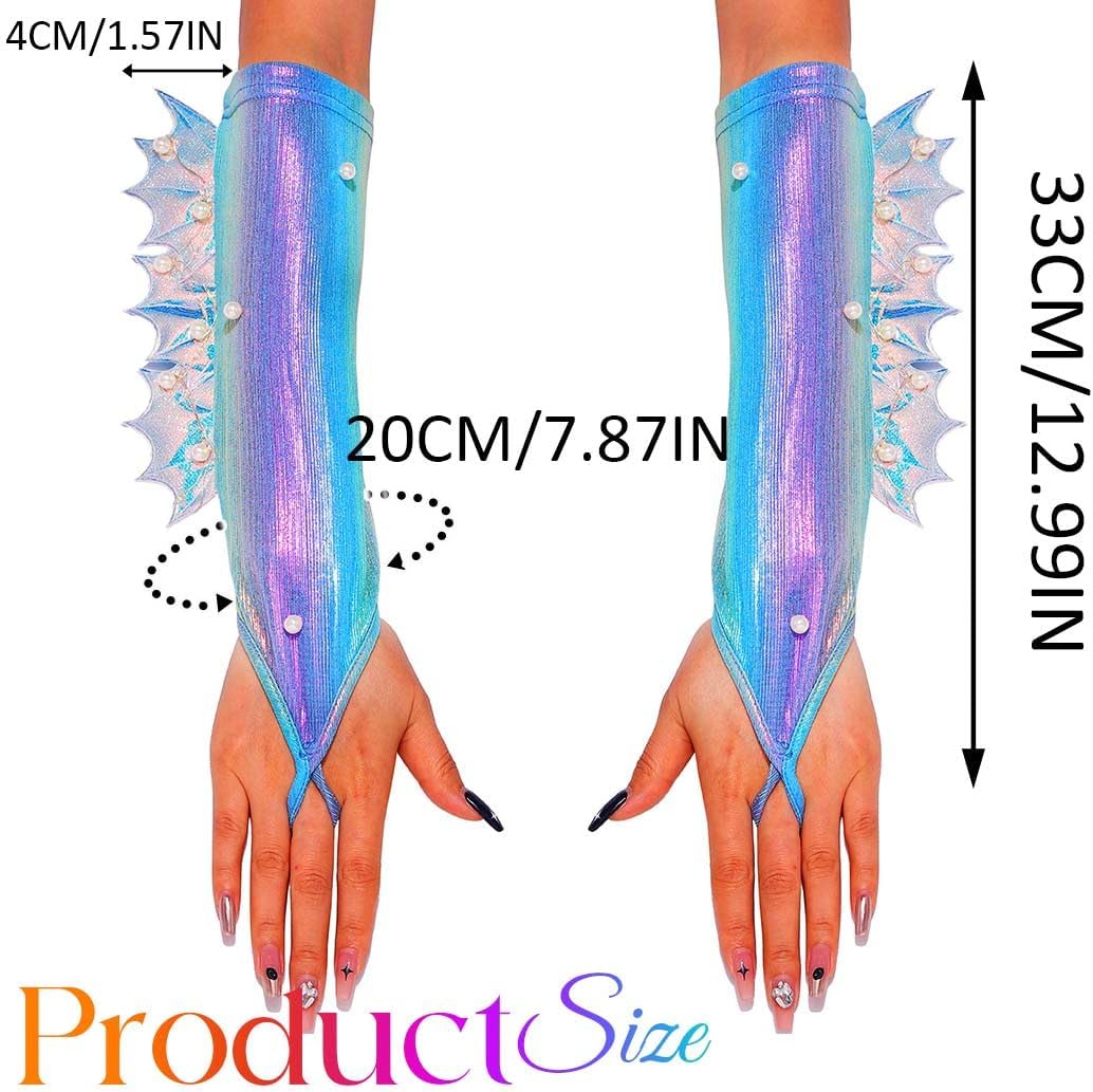 Light Up Fingerless Gloves Colorful Mermaid Elbow Length Gloves Rave Cosplay Costume Accessories for Women