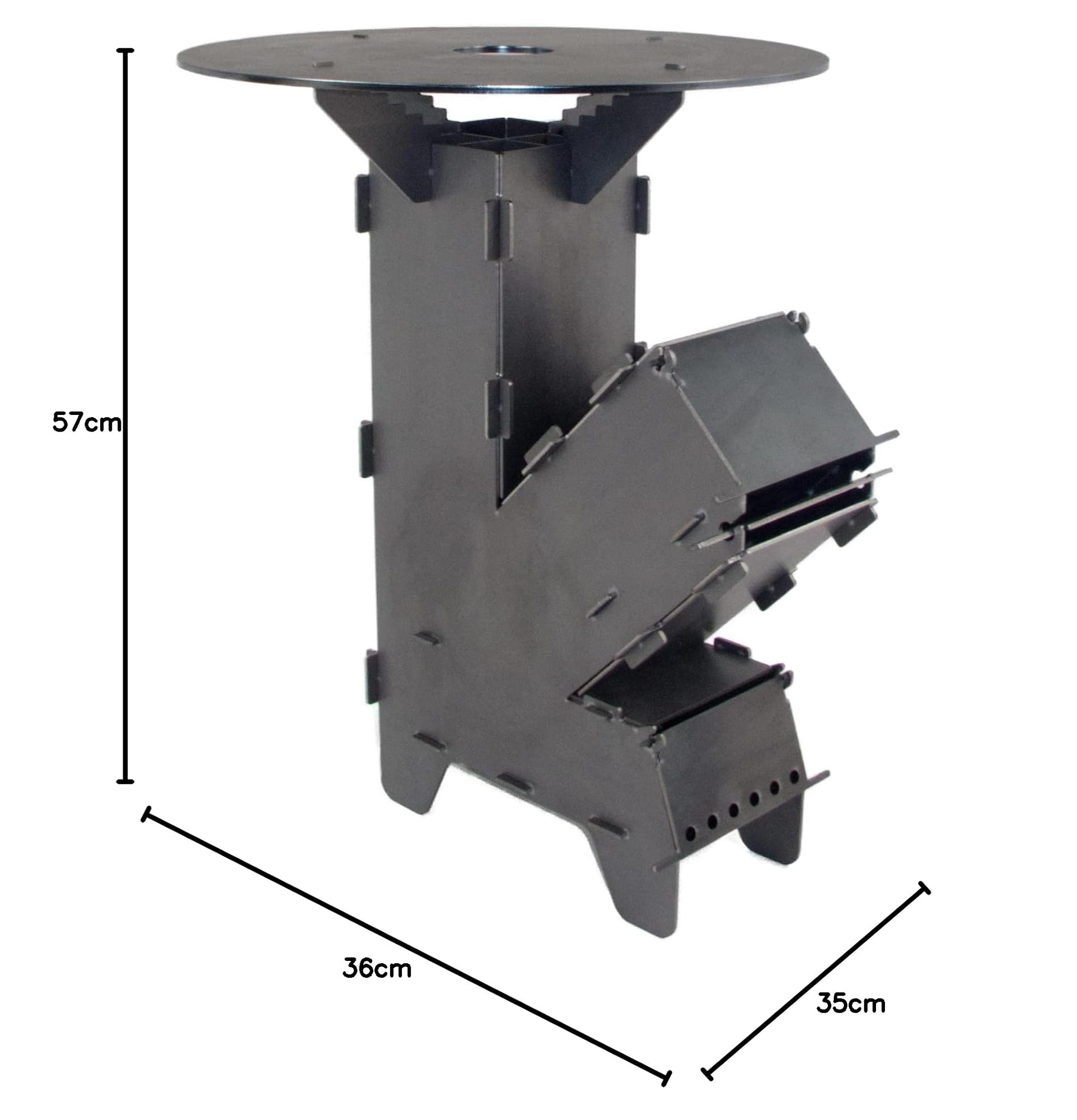 Fire World Forno a razzo con piastra da 5 mm, sistema a incastro Rocket Stove, in acciaio massiccio spesso 3 mm, braciere per barbecue, a legna, da campeggio, da campeggio, prodotto in Germania
