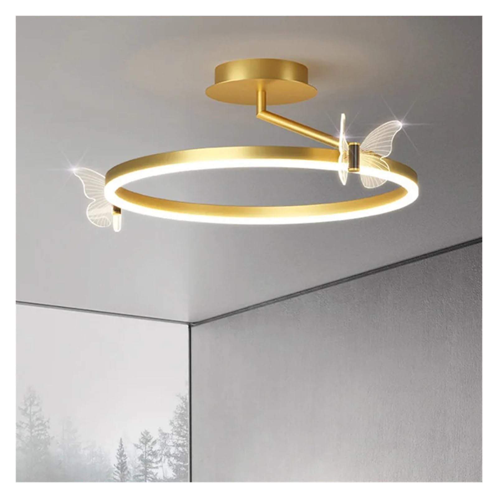 Plafonnier circulaire doré et noir au design papillons pour salon élégant et moderne