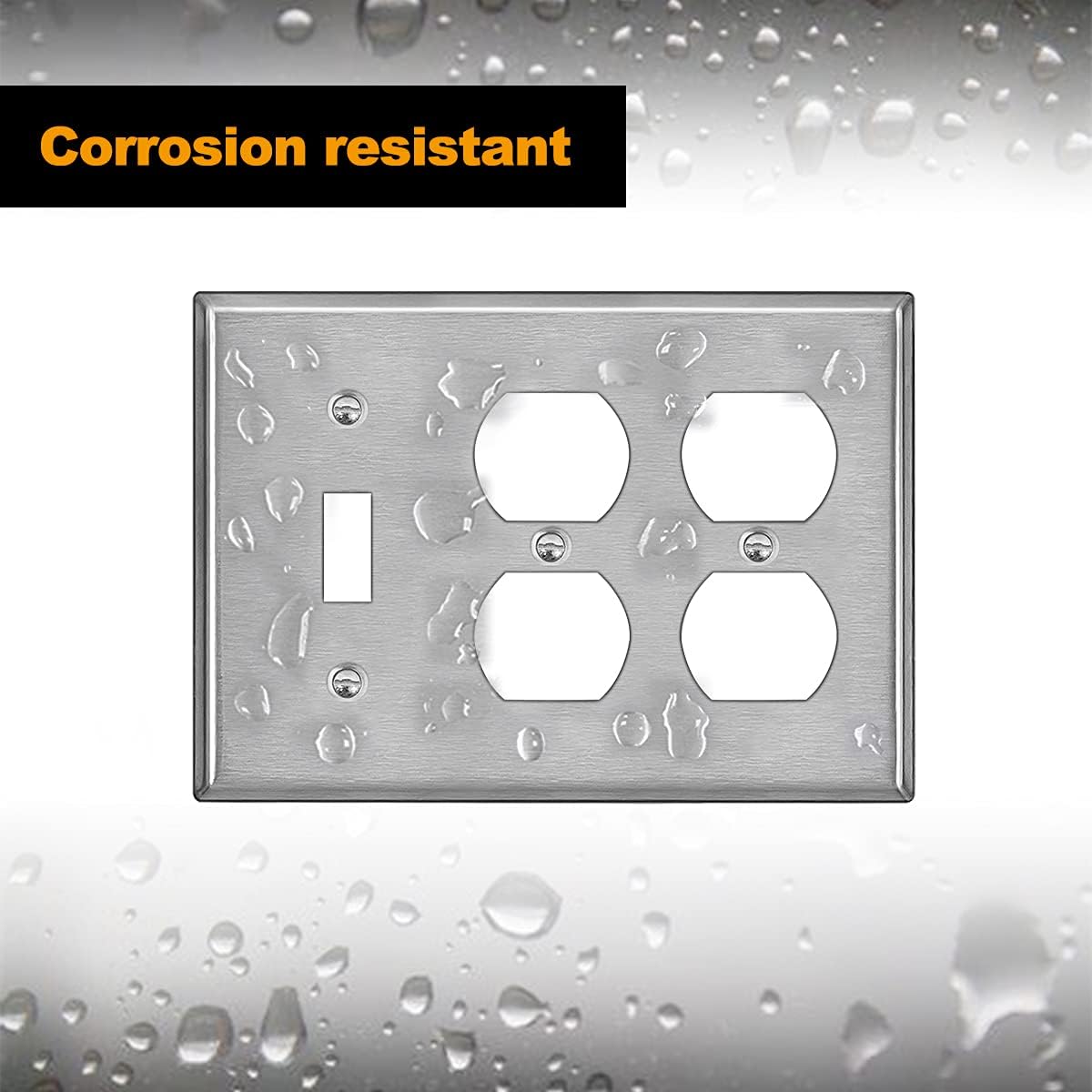 [2 Pack] BESTTEN 2-Duplex/1-Toggle Combo Metal Wall Plate with Protective Film, 3-Gang Standard Size, Corrosion-Resistant Stainless Steel Outlet and Switch Cover, Brushed Finish, Silver