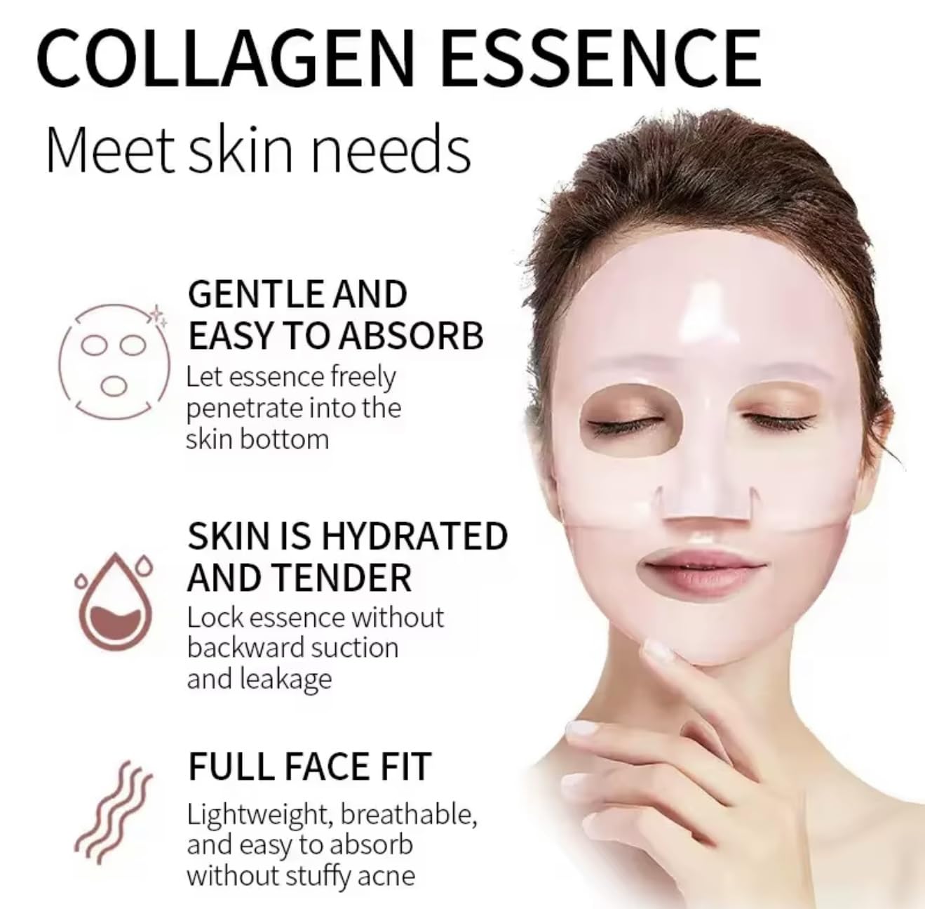 Bio-Collagen Facial mask, 34g, Hydrating Face Mask with Collagen Essence, Pore Minimizing, Lightweight and Breathable 1.20 oz x4ea - Image 2