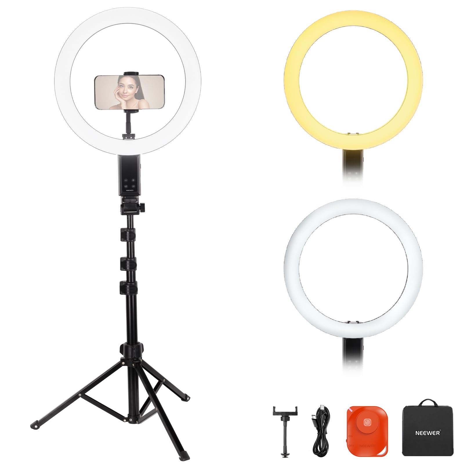 NEEWER 12" Selfie Ringlicht mit App Steuerung/Fernbedienung/Stativ, 3200mAh, zweifarbige LED, CRI 95, 2900K–7000K, Ring Light kreisförmige Leuchte, kompatibel mit iPhone, Vlog, Makeup, Studio, RB12B