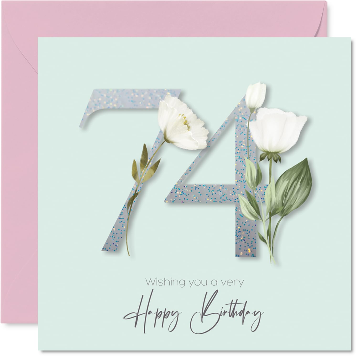 74th Birthday Cards for Women - Fancy Floral Flowers - Happy Birthday Card for 74 Year Old Woman Granny Sister Auntie Cousin, 145mm Bday Greeting Cards