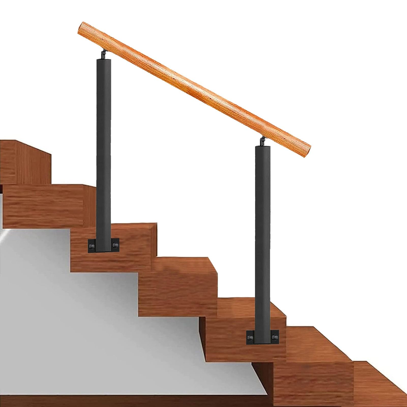Rampe d'escalier de sécurité 3 ou 4 marches avec appui ergonomique en bois massif