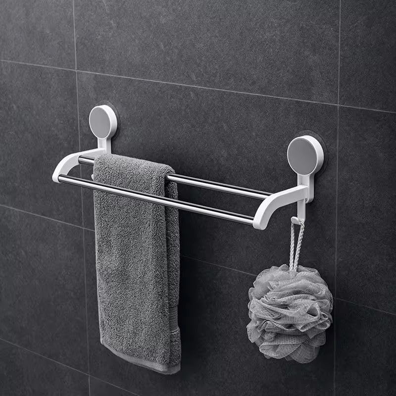 Image of GLACIAL Wall Mounted Double Rod Towel Holder Bar - Magic Sticker Napkin Rod Hanger for Bathroom & Kitchen, No-Drill Cloth Rack for Hand Towels, Dish Towels, and Cleaning Rags (Pack of 1)