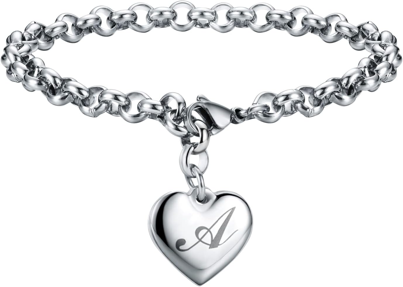 Charms Bracelets for Women, Heart Charm Initial Bracelet Trendy, 26 Letters Stainless Steel Jewelry Confirmation Gifts for Christmas Birthday