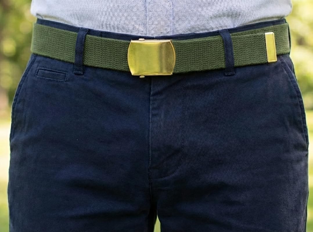 Canvas Web Belt Military Style with Brass Buckle and Tip 54" Long Many Colors - Image 2
