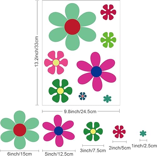Miniatura 5 de Zonon 12 hojas de calcomanías de flores para automóvil, calcomanías de margaritas, calcomanías autoadhesivas de vinilo retro Groovy de los años 60 y