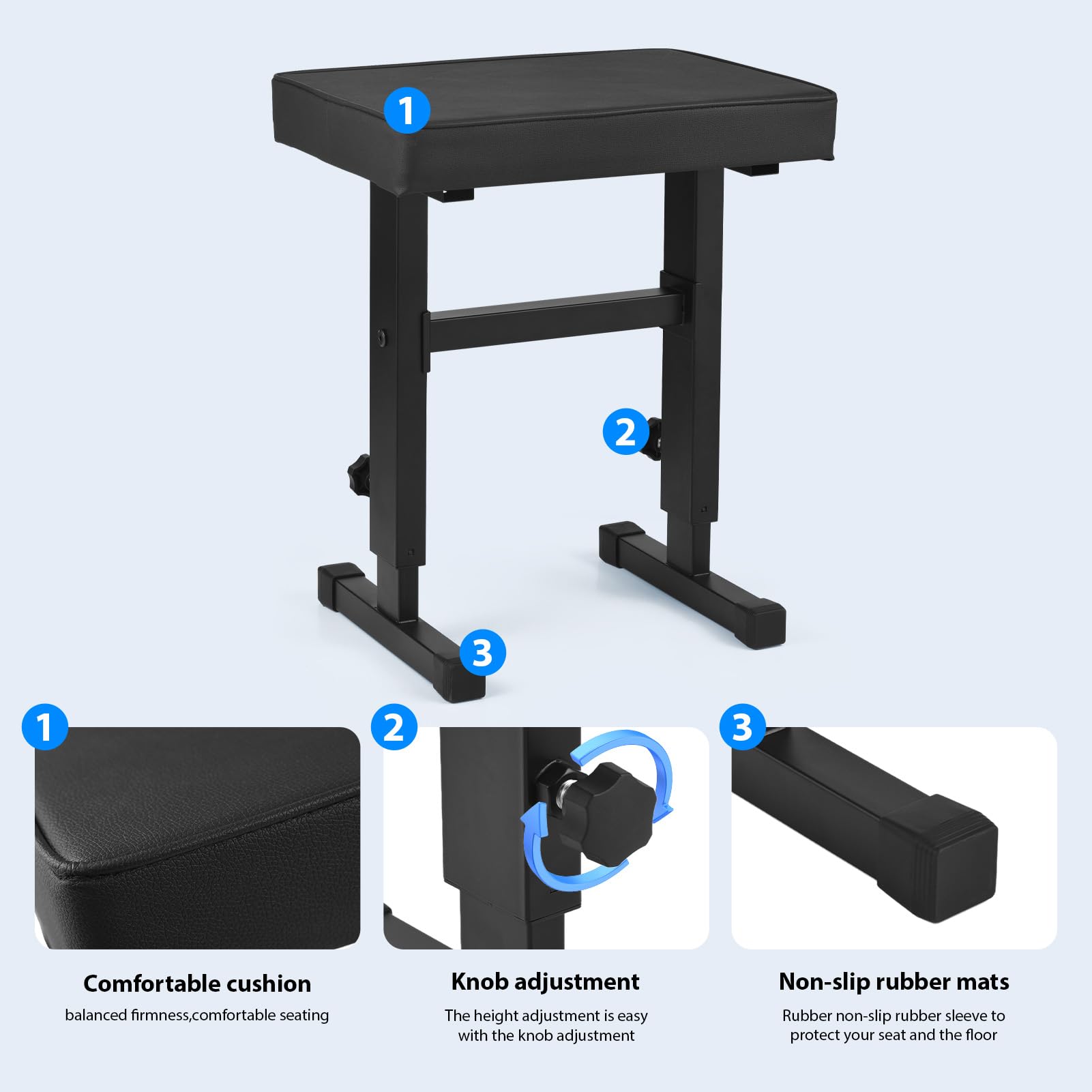 Sgabello regolabile per pianoforte, altezza regolabile a 4 livelli, con comodo cuscino, per musicisti, studenti, scuole, casa, palcoscenico, tastiera, sedile per tastiera