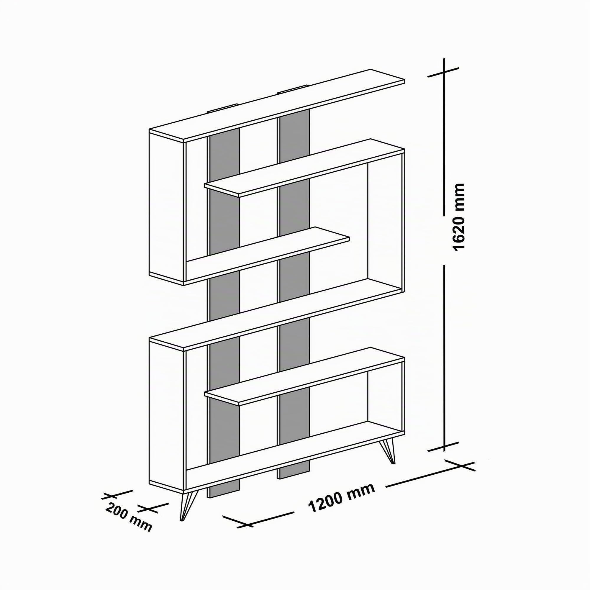 Dmora - Bibliothèque Gienah, Etagère de Bureau, Porte-Livre Mobile, Librairie, 120x20h162 cm, Blanc