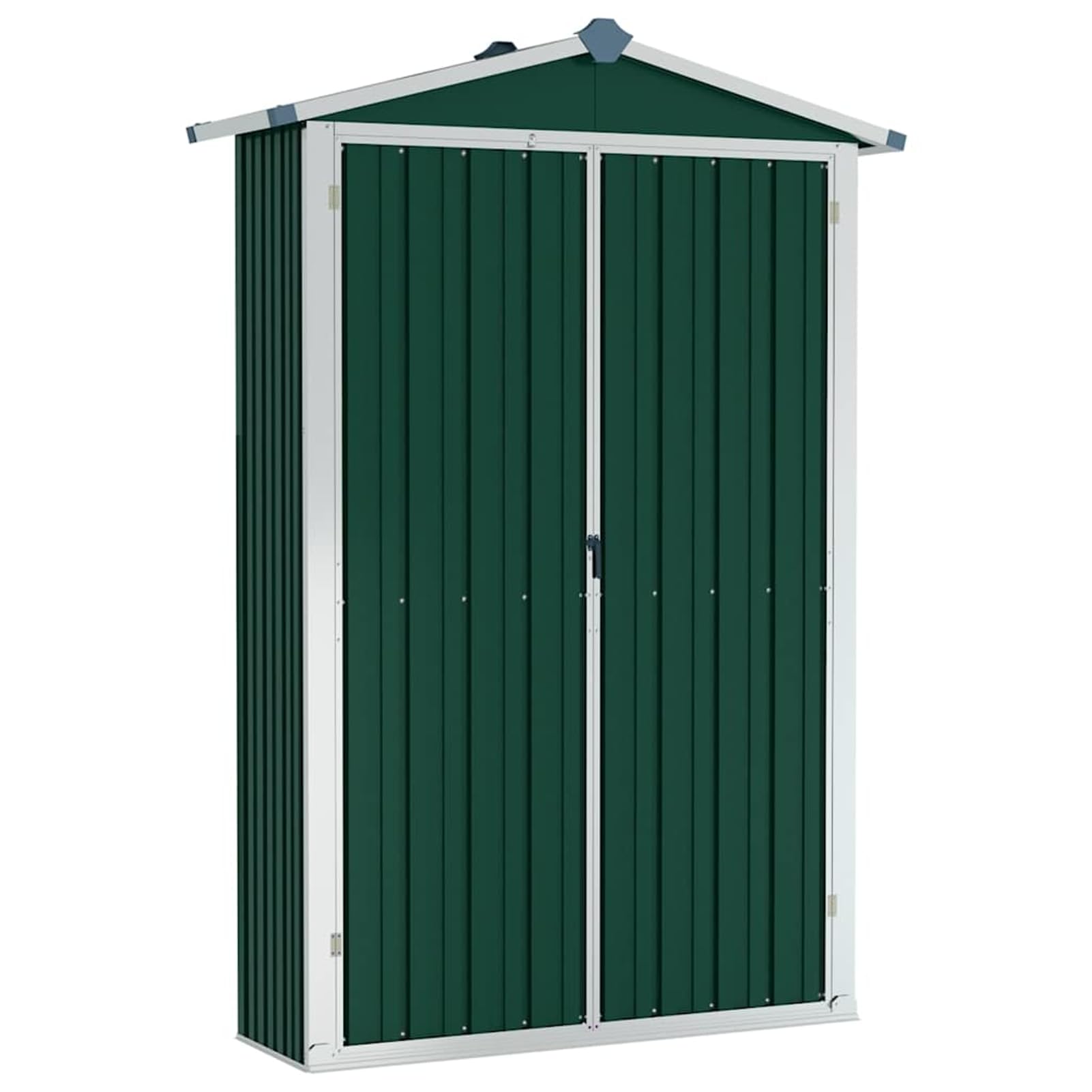 Domek na narzędzia, zielony, 116 x 45 x 175 cm, ocynkowana stal, z otworami wentylacyjnymi i półkami, domek ogrodowy na narzędzia, narzędzia ogrodowe i meble – odporny na warunki atmosferyczne