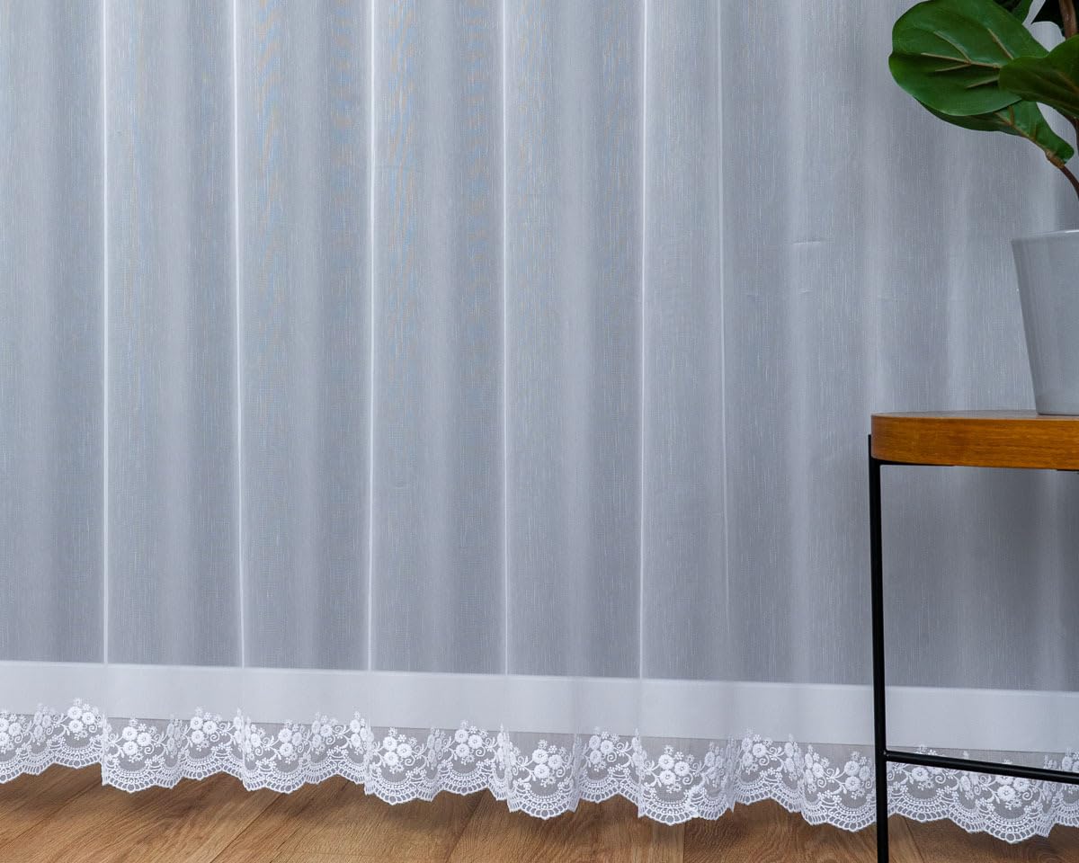 Weiß 700x180 cm (BxH) Klara Bestickte Fertiggardine Aus Marquisette Gardine Mit Kräuselband, Elegante Stickerei Wohnzimmer Schlafzimmer