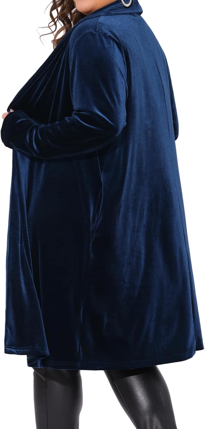 Agnes Orinda Plus Size Velvet Blazers Jackets for Women Casual Lapel Suit Office Work Blazer