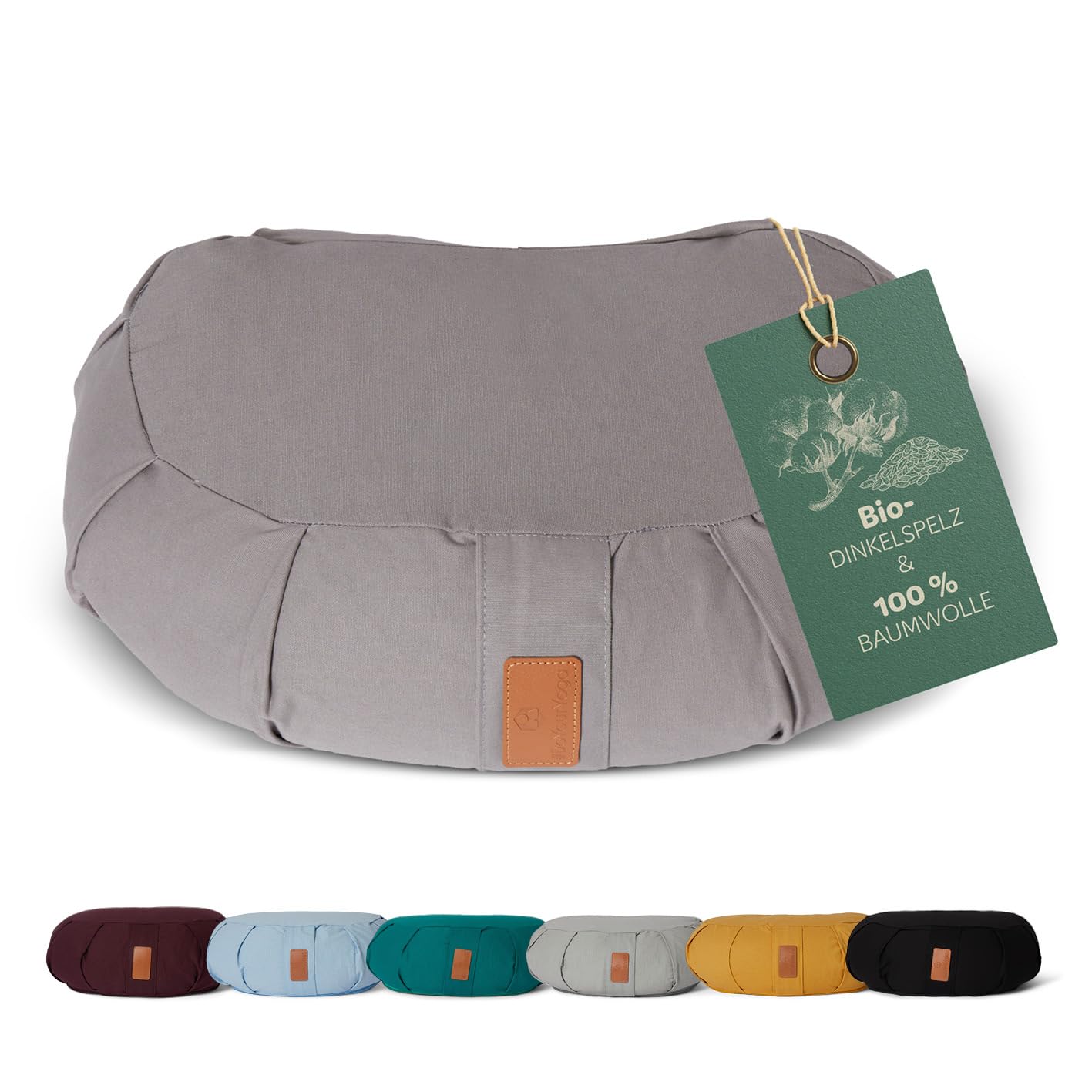 #DoYourYoga Zafu Halbmondkissen »Ganesh« gefüllt mit Bio-Dinkelspelz oder Bio-Buchweizenschalen | waschbarer Bezug | 45 x 30 x 14 cm | Meditations-, Sitz-, Rondokissen für Yin Yoga