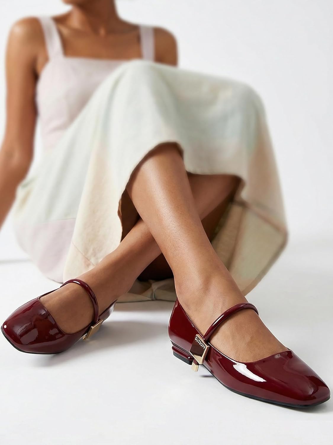 Womens Mary Jane Flats Closed Square Toe Ballet Flat Dressy Comfortable Slip on Shoes