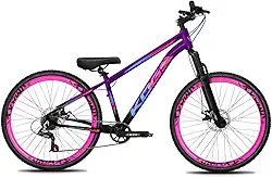 Bike Aro 26 KOG Para Grau em Alumínio com Relação 1x7 Marchas Estilo Freeride Rebaixada com Aros Vmaxx Coloridos Pedivela 34D e Suspensão de 80mm de Curso