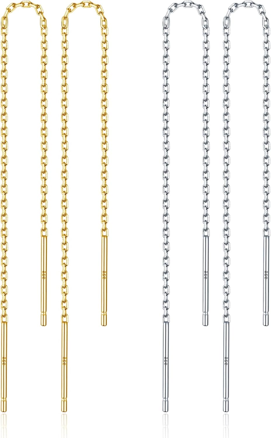 2 Pairs S925 Sterling Silver Chain Threader Earrings For Women Bar Wrap Threader Dangle Drop Earrings Lightweight Minimalist Hypoallergenic Earrings Anniversary Jewelry