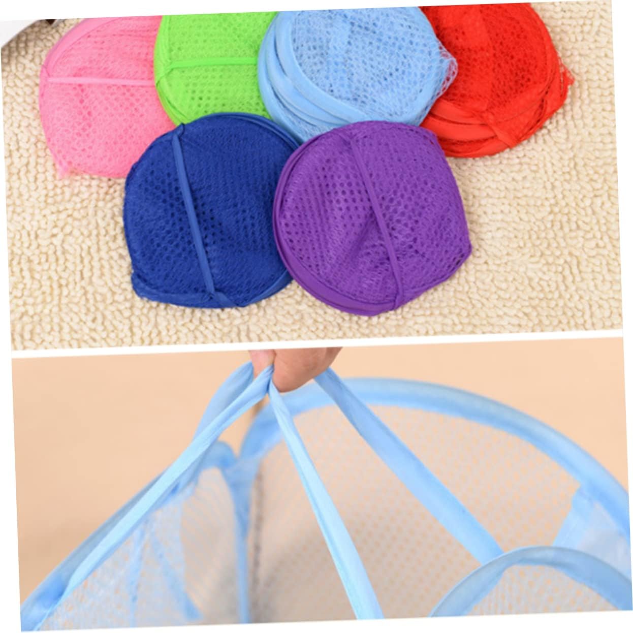 Healifty Foldable Pop Up Mesh Laundry Hamper Basket with Handles and Side Pocket Breathable Dirty Clothes Storage for College Dorm Small Apartments Camping Pink