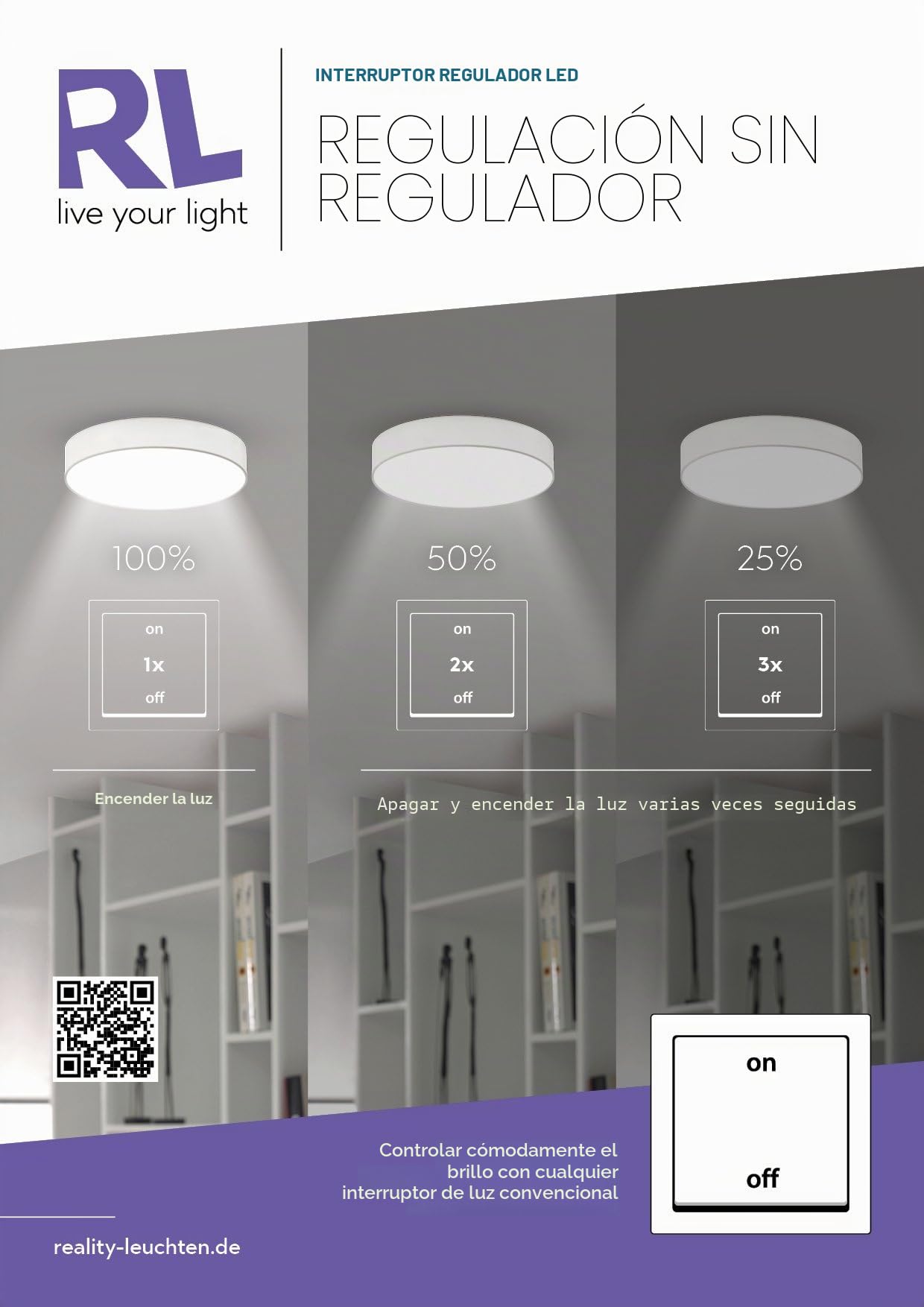 Reality, Plafón, Venida incl. 1 x LED,SMD,25,0 Watt,4000K,3000 Lm. Cuerpo: Metal, Cromo A:57,5cm, L:35,0cm, A:7,5cm Montaje en techo y pared,Función de memoria,IP20,4000K
