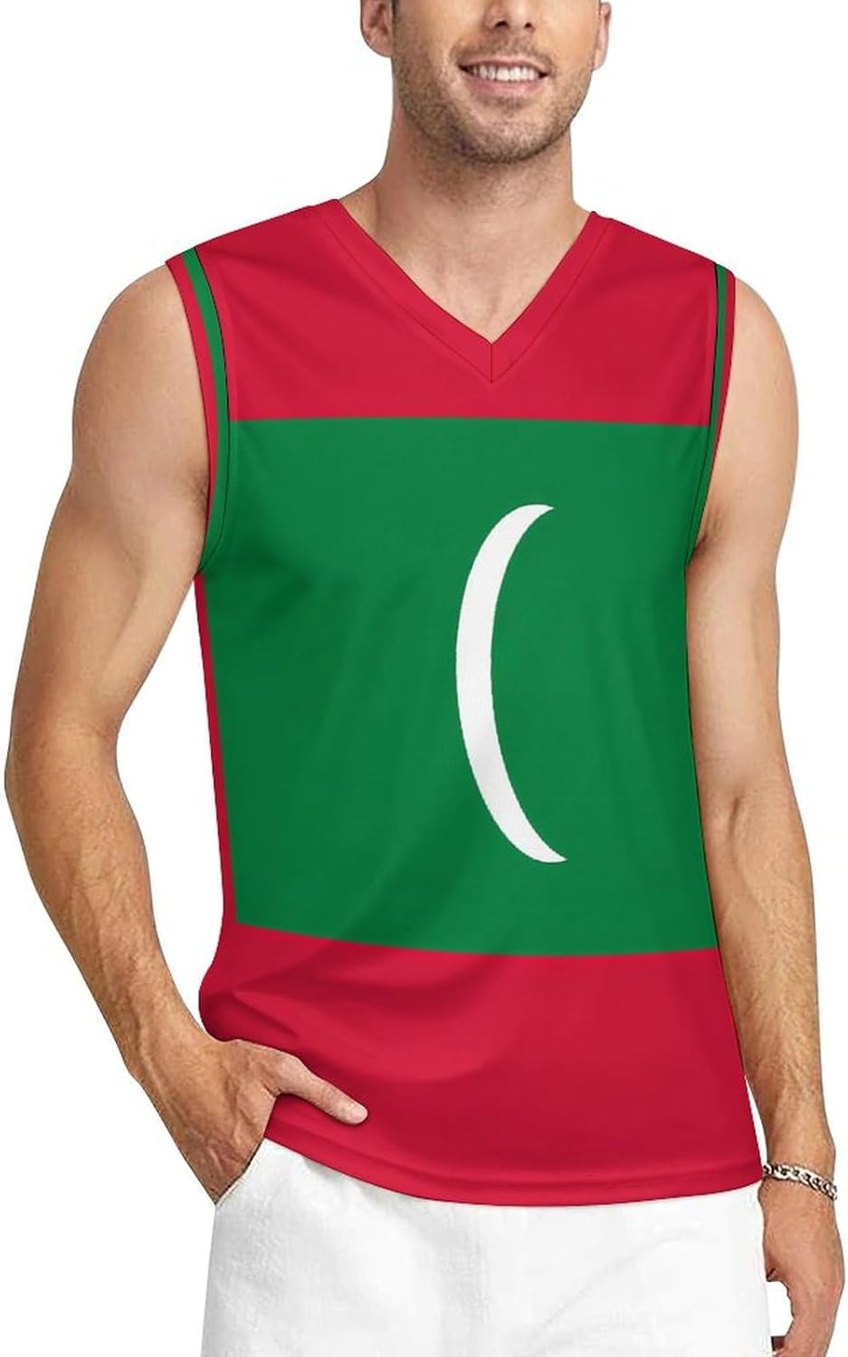 Maldives Flag Men's V-Neck Basketball Tank Top Sleeveless Workout Tank Shirts Gym Fitness Tees Vest