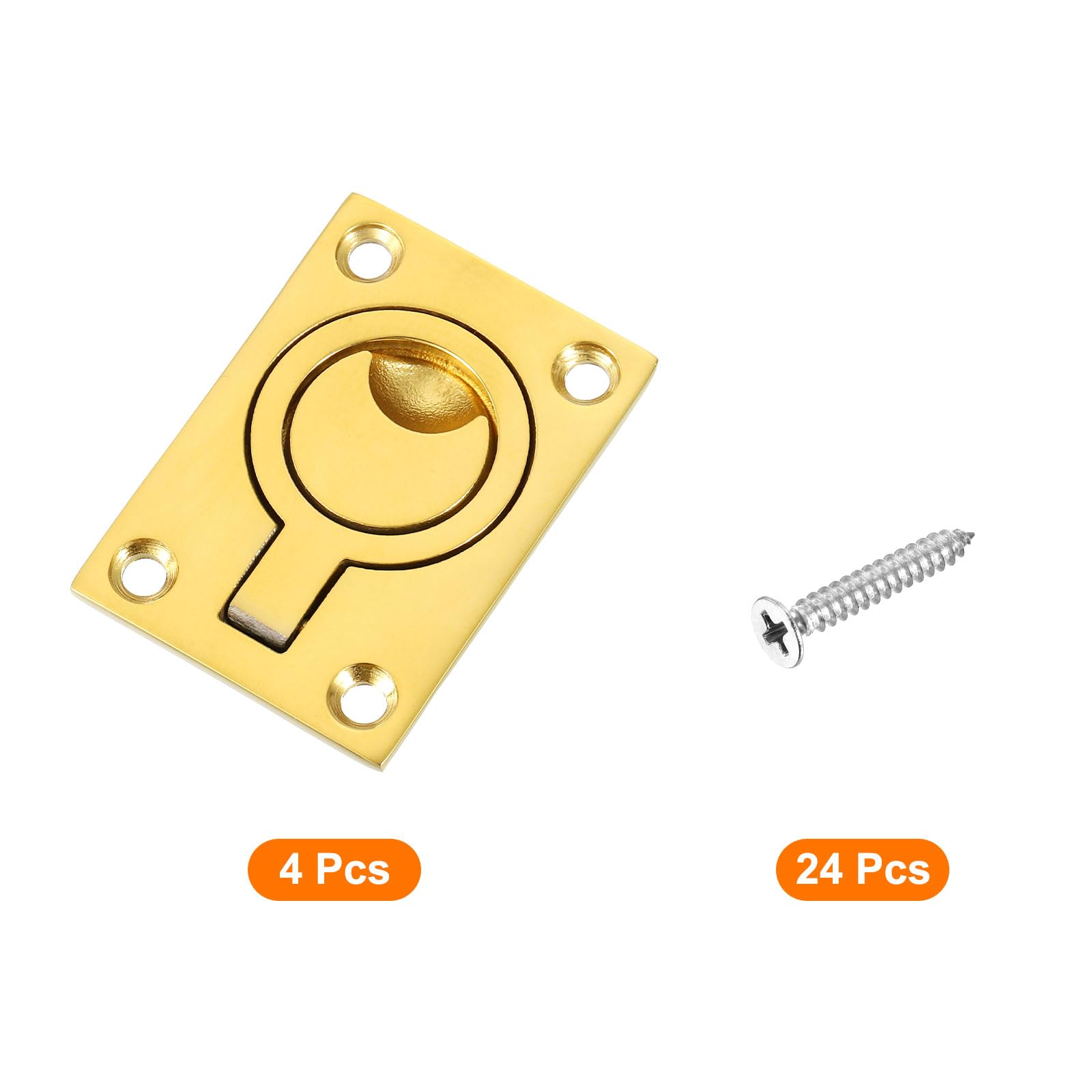 sourcing map 4 Stück bündiger Ringzug, 6,3 x 4,4 cm, Edelstahl, rechteckig, versenkte Türgriffe mit Schrauben für Möbel, Boot, Messington