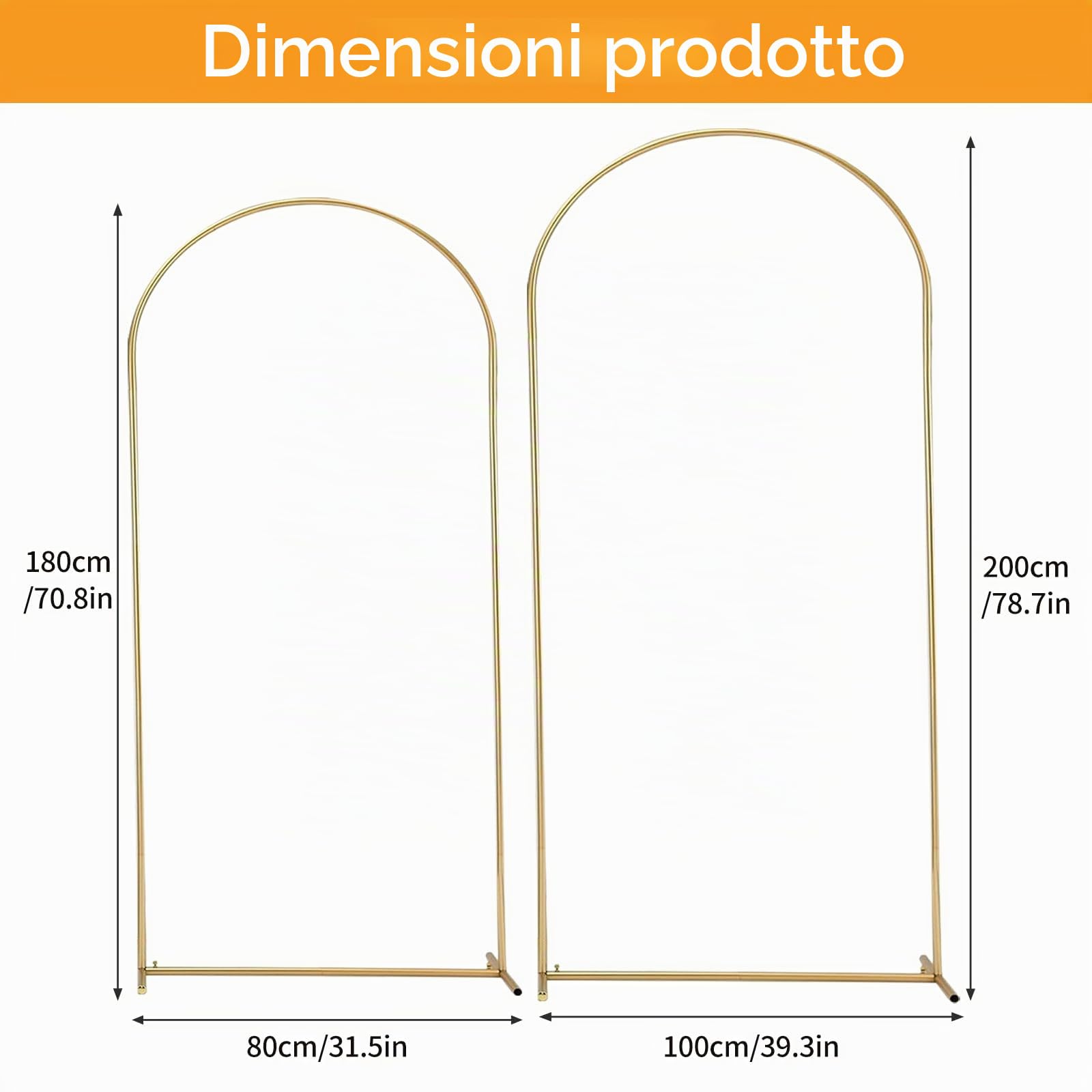 Supporto di Fondo in Metallo Dorato per Arco di Nozze, Uva, Fiori, Palloncino - Decorazione per Compleanno, Festa, Cerimonia (200 + 180 cm)