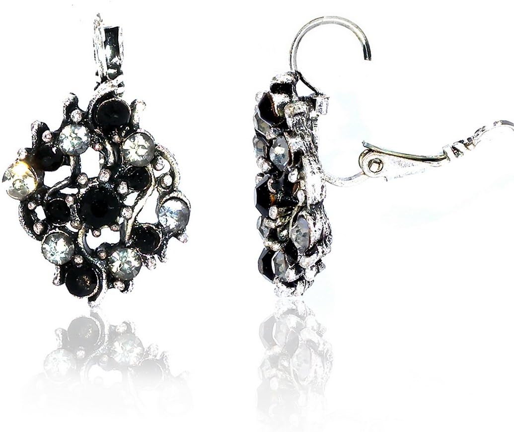 Ladies Silver Hollow Out CZ Charm Folded Hoop Earrings Jewellery