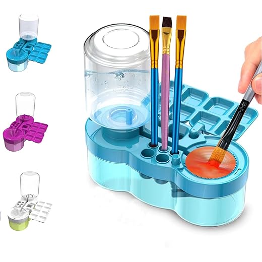 Levin Paint Brush Rinser & Cleaner Tool | Water Circulation Brush Washer with Palette & Holder | Paint Brush Cleaning Station for Artists, Adults & Kids