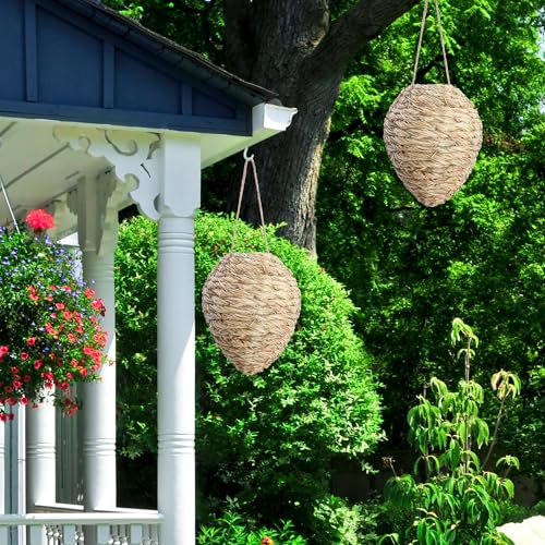 DECOHS Pacote com 2 chamarizes de ninho de vespa de palheta tecida, 24 x 19 cm, decoração de ninhos