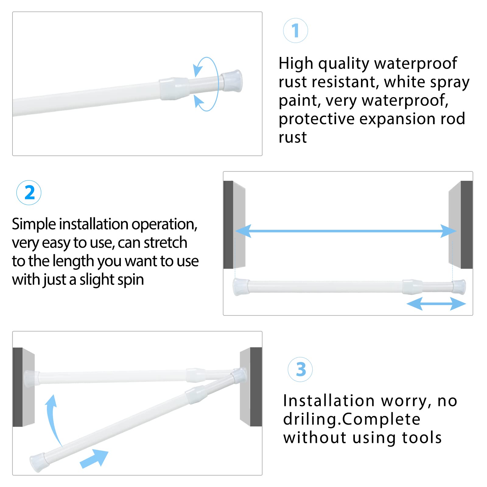 2 Aste Per Tende A Molla Regolabili YYWL&HP (130-200 Cm, Diametro 2,86 Cm) - Bianche, Per Finestre, Porte, Armadi, Doccia