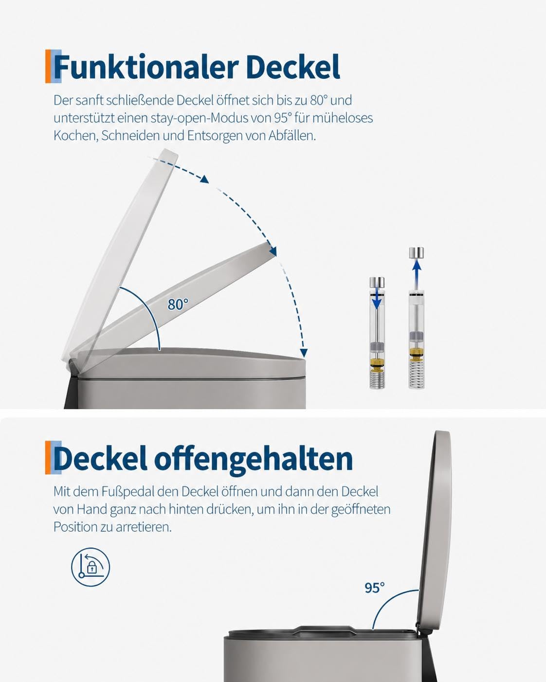 Geruchsdichter Edelstahl Mülleimer mit Deckel – Schlanker 10L Tret-Abfalleimer für Bad & Schlafzimmer – Wasserdicht, Soft-Close, herausnehmbarer Inneneimer, Griff, rutschfest, grau