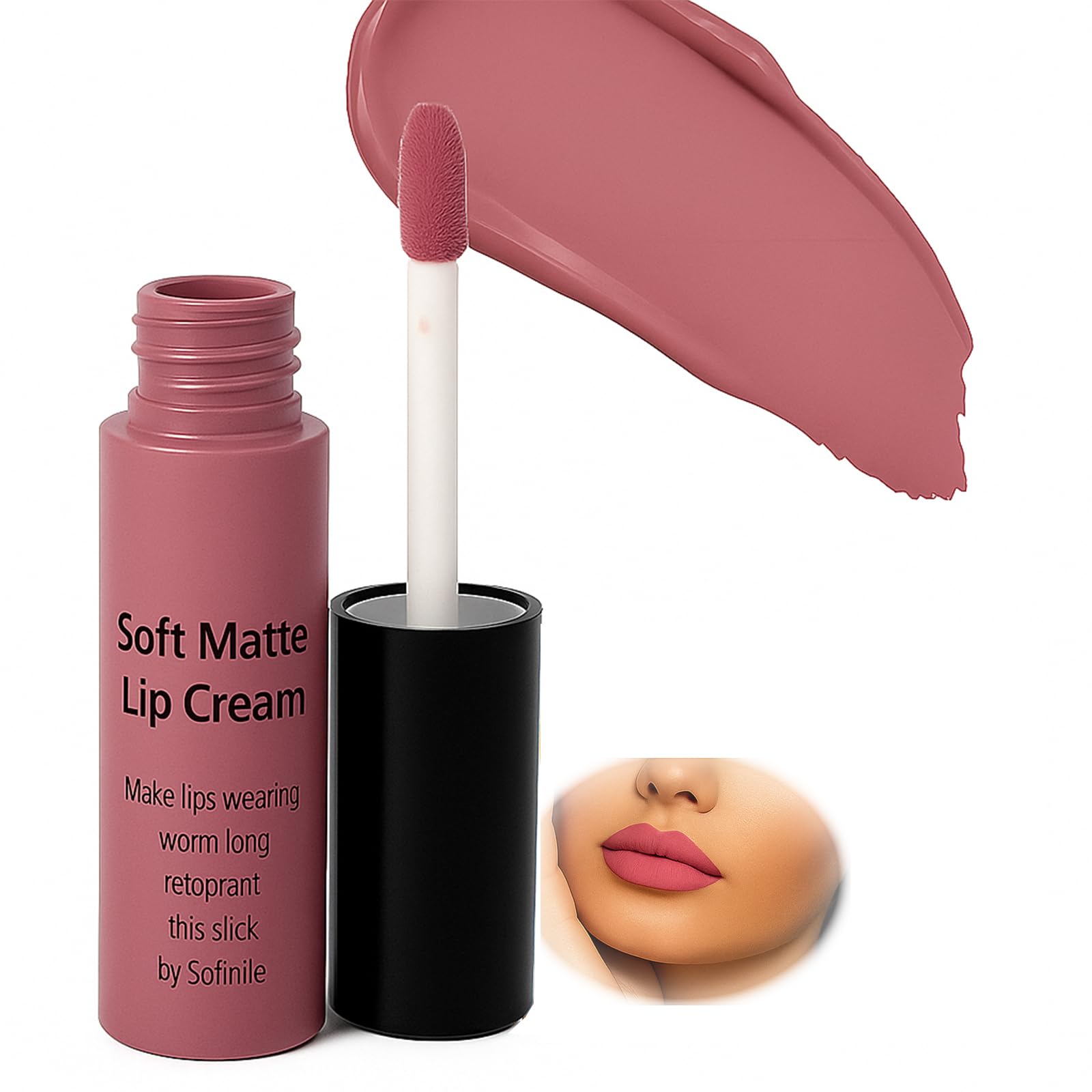 Velvet Matte Liquid Lipstick, Long Lasting Soft Rose Nude Color, Lightweight Comfortable Formula
