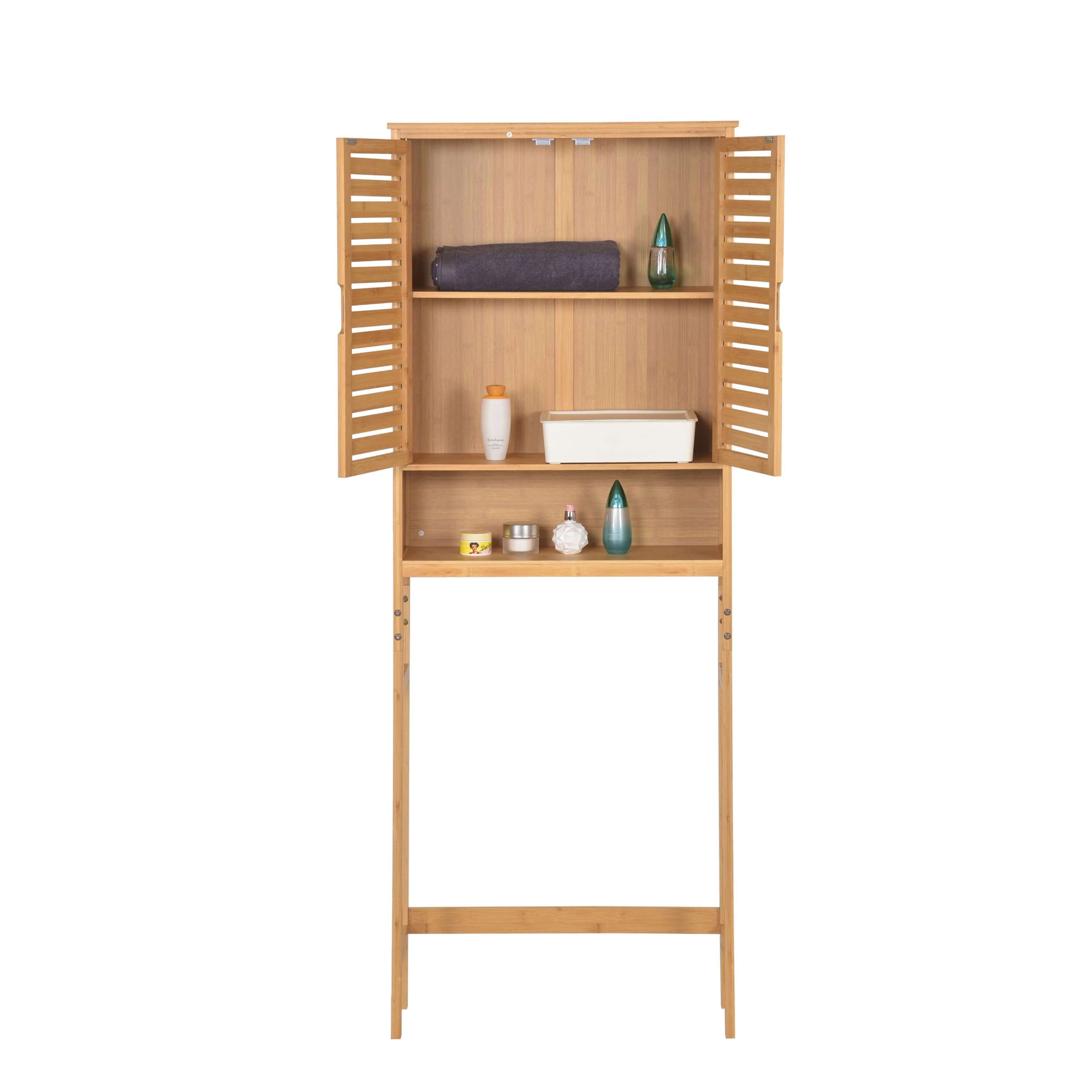 AD.CON Wasmachinekast van bamboe, badkamerkast voor over wasmachine en badkamer, rek met verstelbare planken, 170 x 66 x 23 cm, naturel