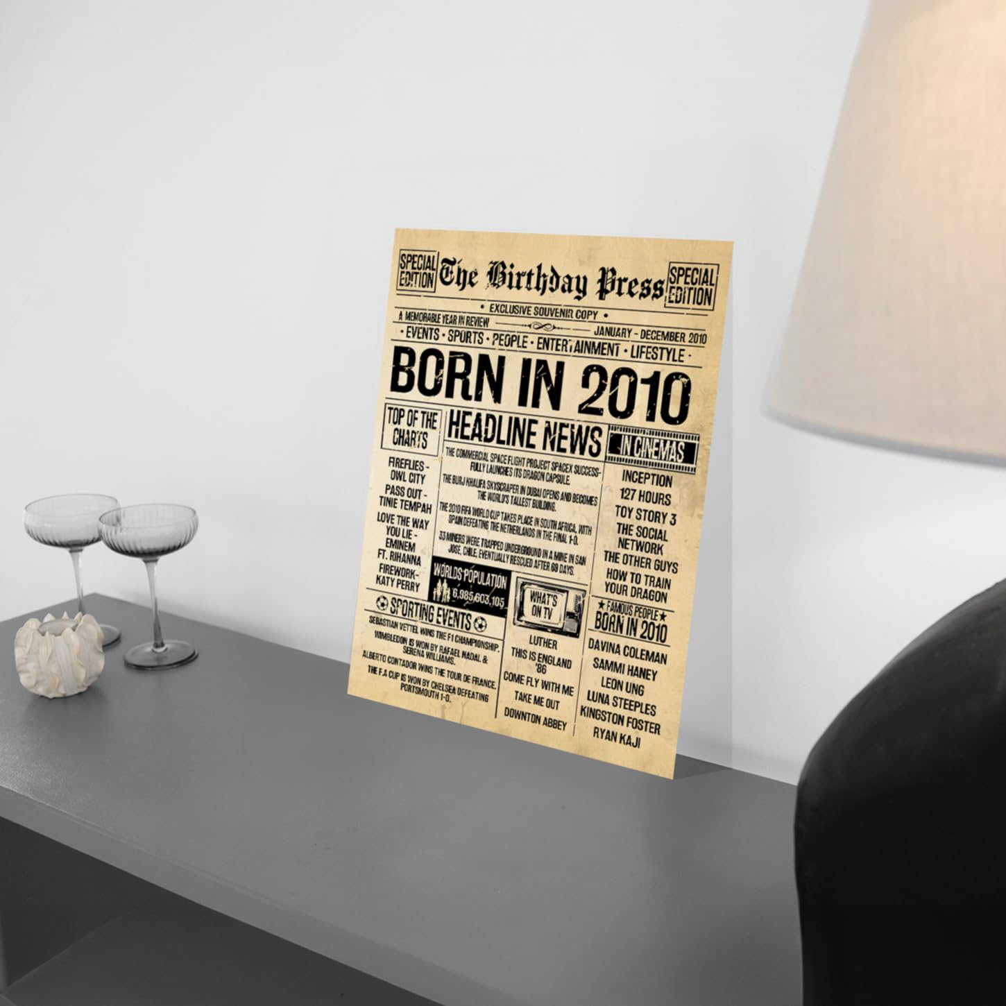 Stuff4 16th Birthday Poster Unframed - Born In 2010 Vintage Newspaper - Happy 16th Birthday Gifts for Girls Boys Retro Back In 2010, 8x10 Inch Decor Decoration Bday Party — view 2