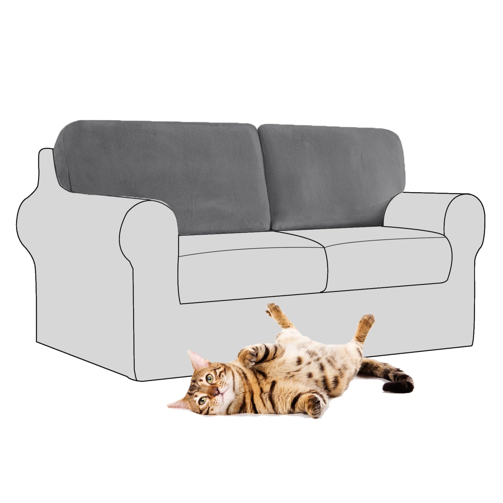 SYLC Stretch Velvet Sofa Backrest Cover, Back Cushion Covers Non-Slip Sofa Cushion Slipcovers for Couch Chesterfield Caravan RV Dinette (Mid-grey,2 pcs Rectangle L)