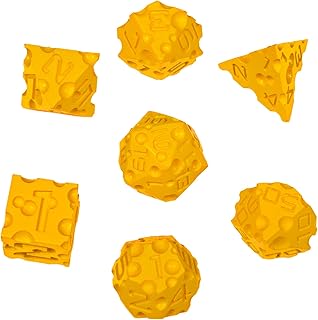 DND Cheese Dice 3D Printed 7PCS Polyhedral Food Themed Dice Set Great for Dungeons and Dragons, Pathfinder, Tabletop RPG, MTG Game
