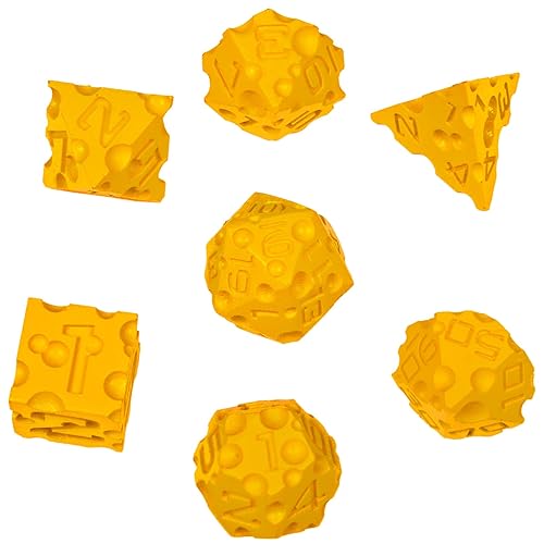 DND Cheese Dice 3D Printed 7PCS Polyhedral Food Themed Dice Set Great for Dungeons and Dragons, Pathfinder, Tabletop RPG, MTG Game - Cheese