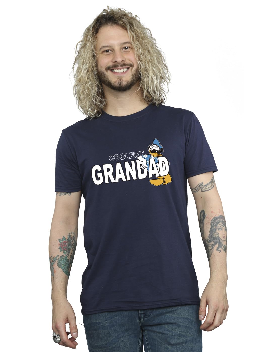 Absolute Cult Men's Navy Blue Disney Donald Duck Coolest Grandad T-Shirt Large