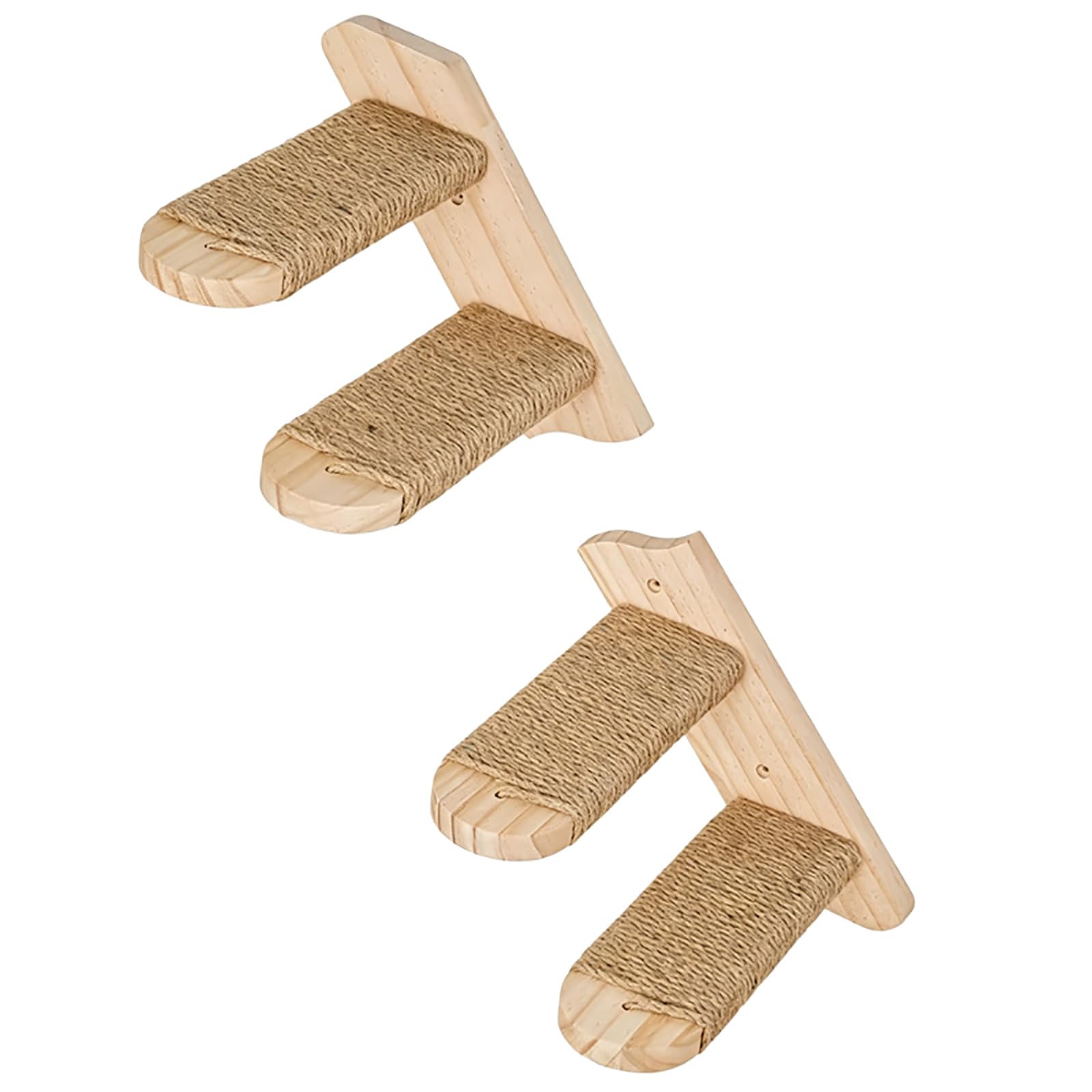FUSHITON Escalier Mural pour Chat 2 marches en Bois Massif de pin avec Corde en Jute, 41 cm, supporte 10 kg, Montage incliné Gauche/Droite ou séparé