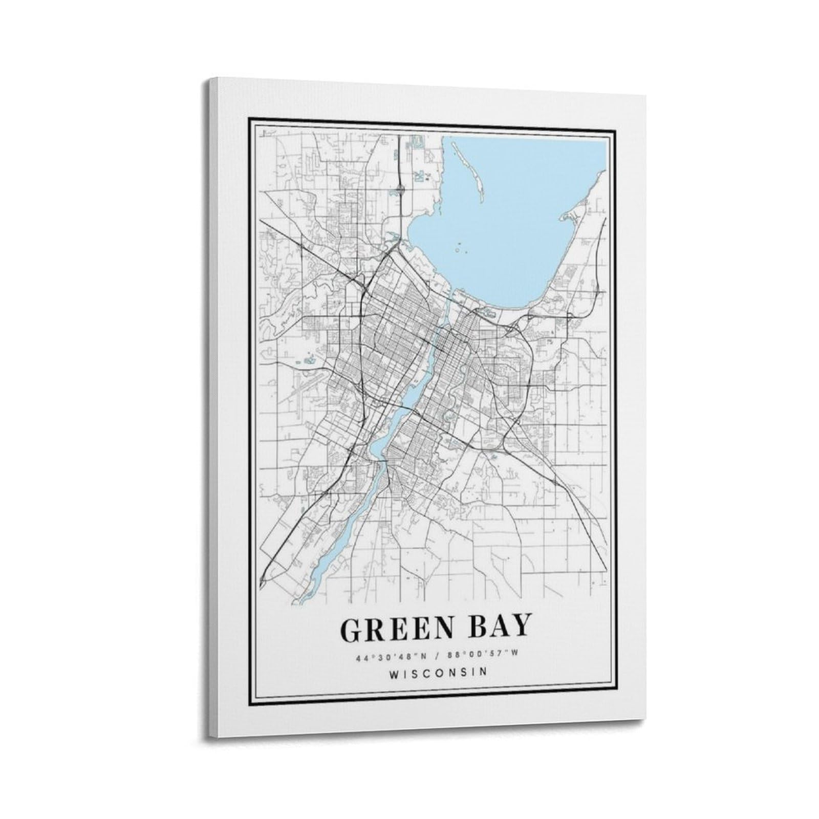 xiaoxiaoshen Green Bay Wisconsin Map Canvas Poster Wall Art Prints Room Aesthetic Murals Bedroom And Living Decorations 24x36inch(60x90cm)
