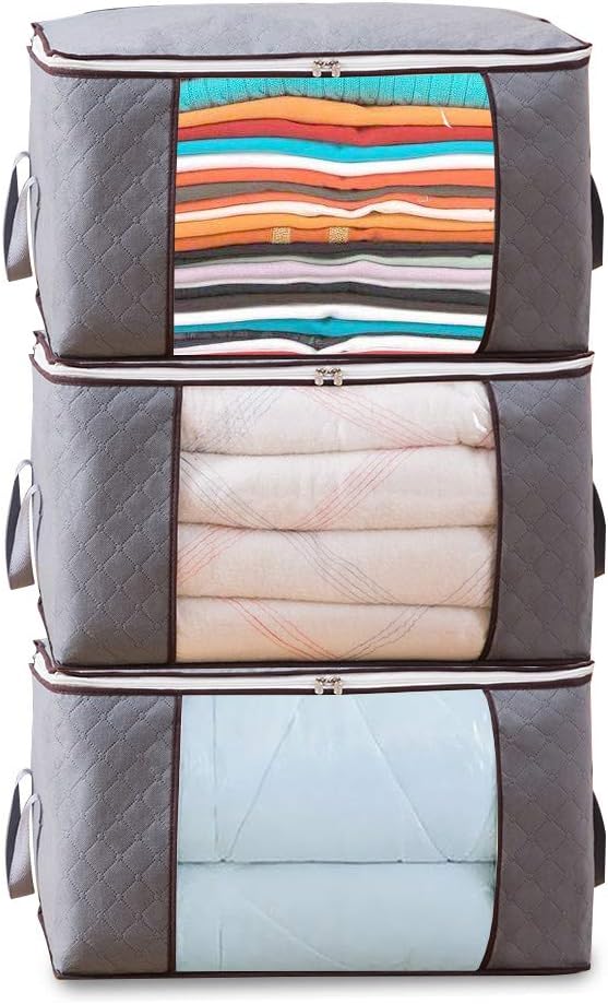 Tonquu Foldable Storage Bag Organizers, Clothes Storage Container Zipper Bag with Clear Window Carry Handles for Blanket Comforter Bedding, Closet Storage